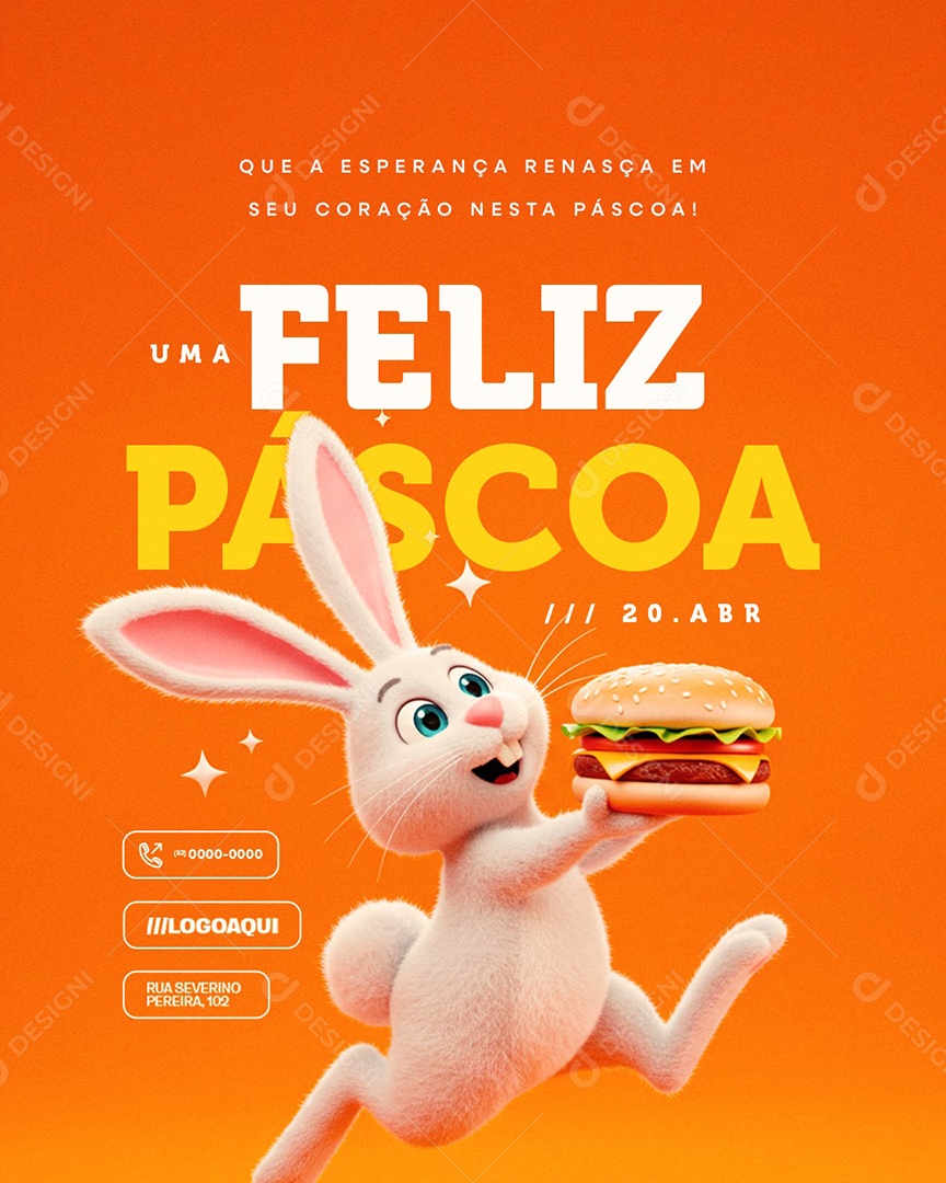 Feliz Páscoa 20 de Abril Hamburgueria Social Media PSD Editável