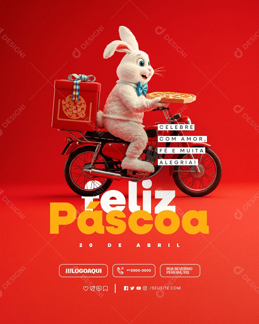 Feliz Páscoa 20 de Abril Pizzaria Social Media PSD Editável