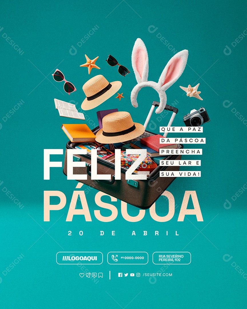 Feliz Páscoa 20 de Abril Agência de Viagens Social Media PSD Editável