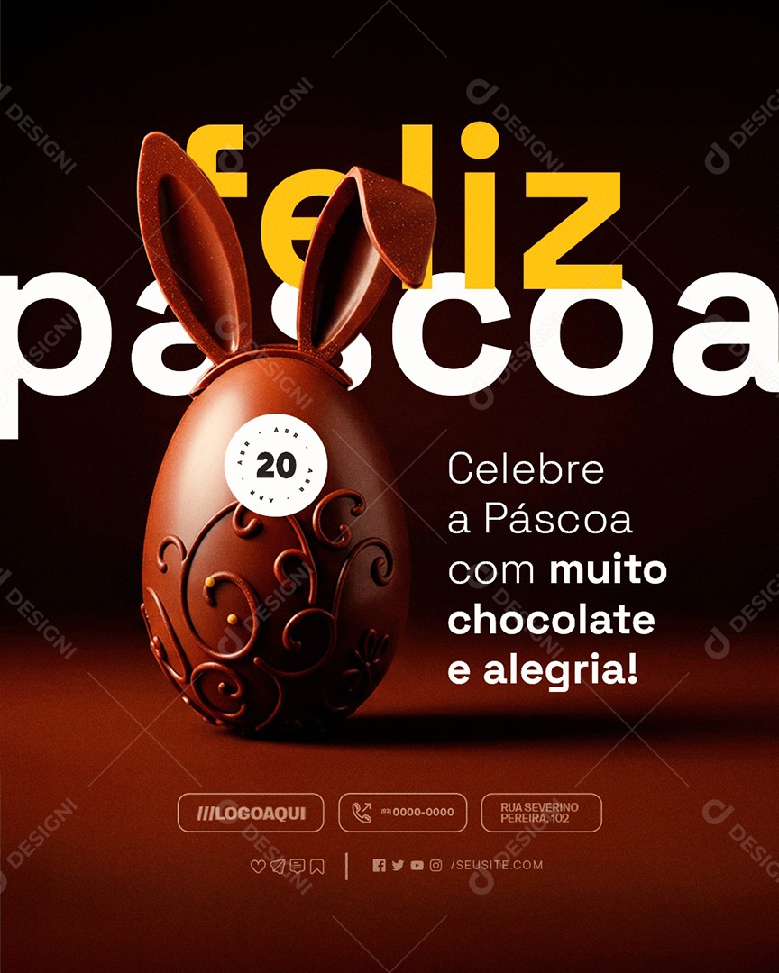 Feliz Páscoa 20 de Abril Chocolateria Social Media PSD Editável