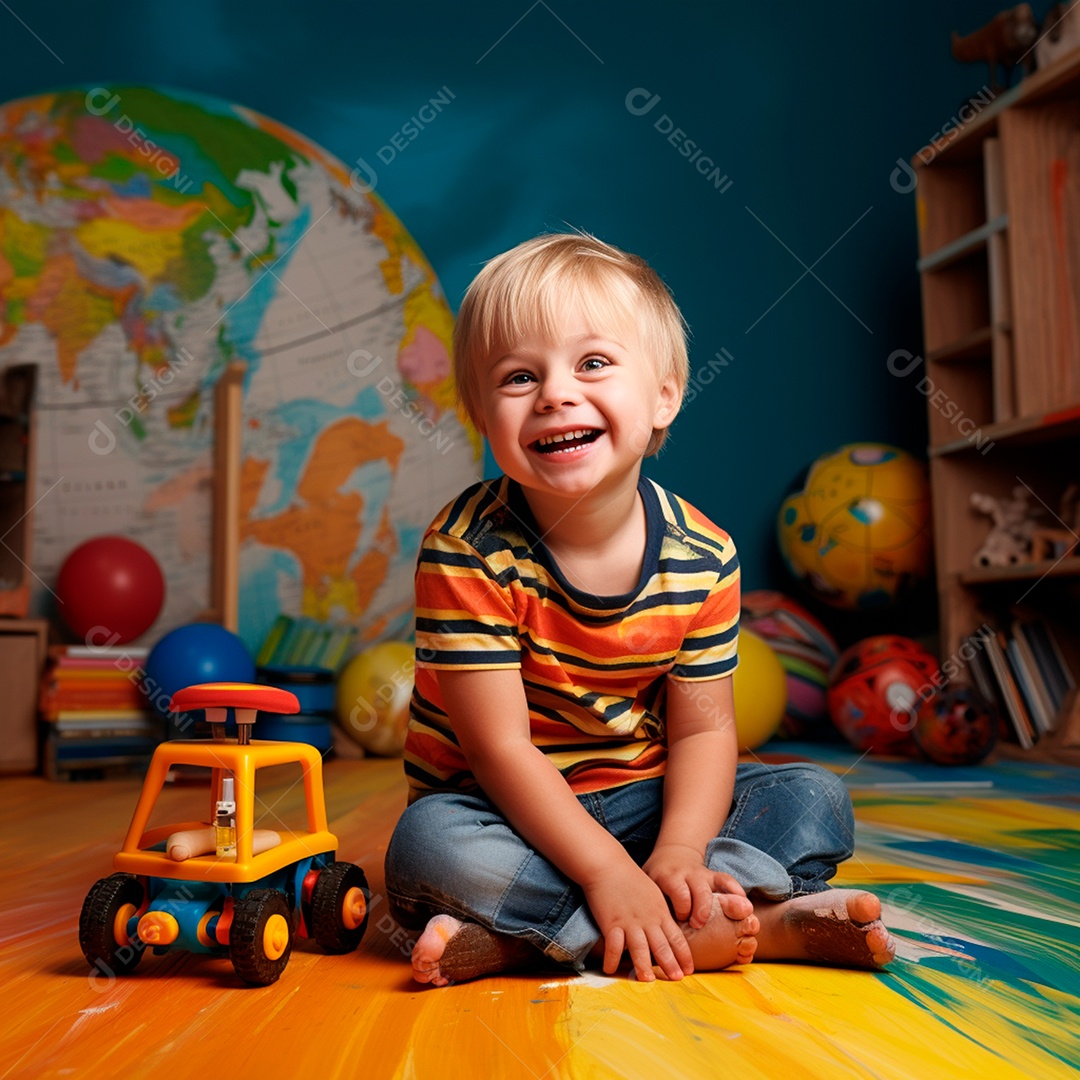 Criança feliz com síndrome de down corpo inteiro