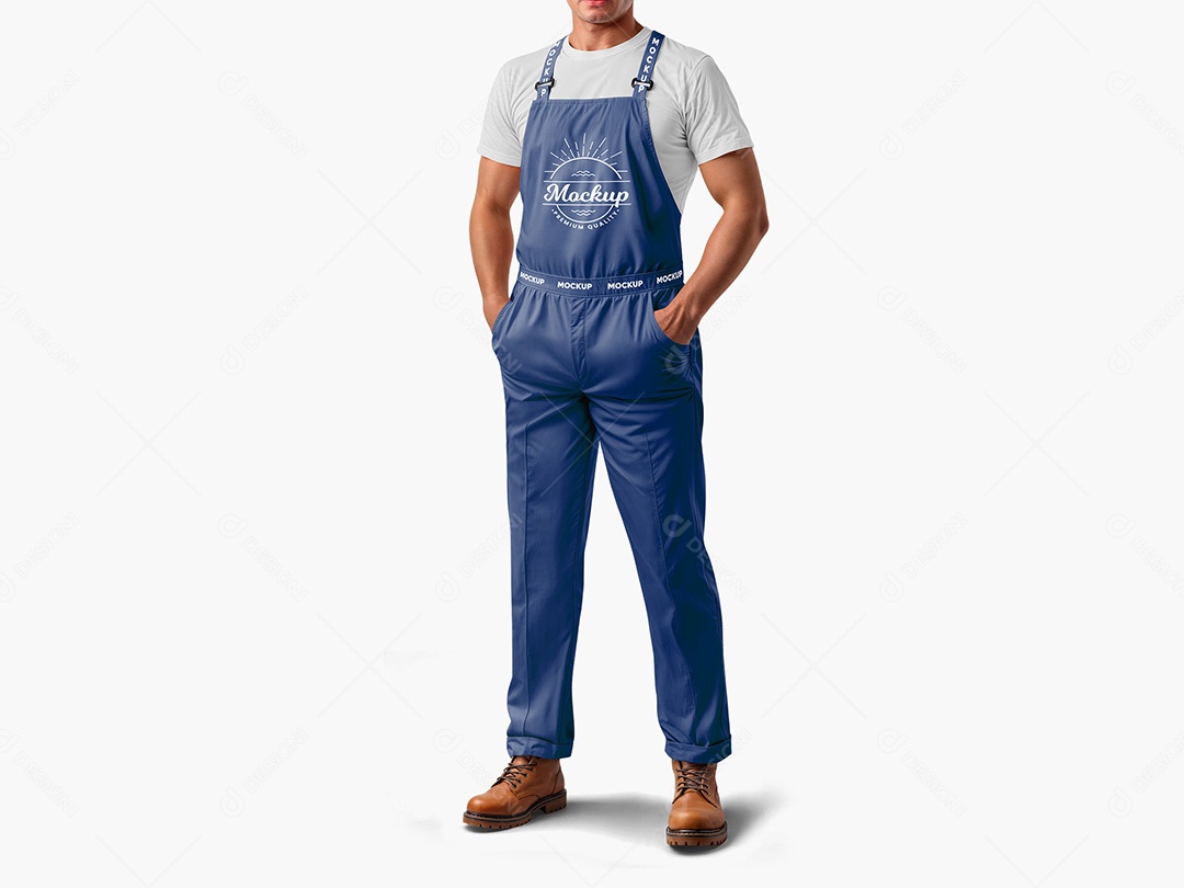 Homem com um Macacão e Camiseta Mockup PSD Editável