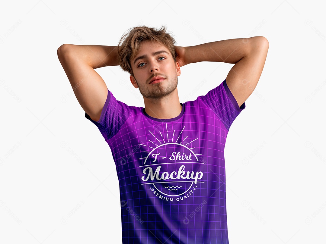 Camiseta com Homem Pose Relaxado Mockup PSD Editável