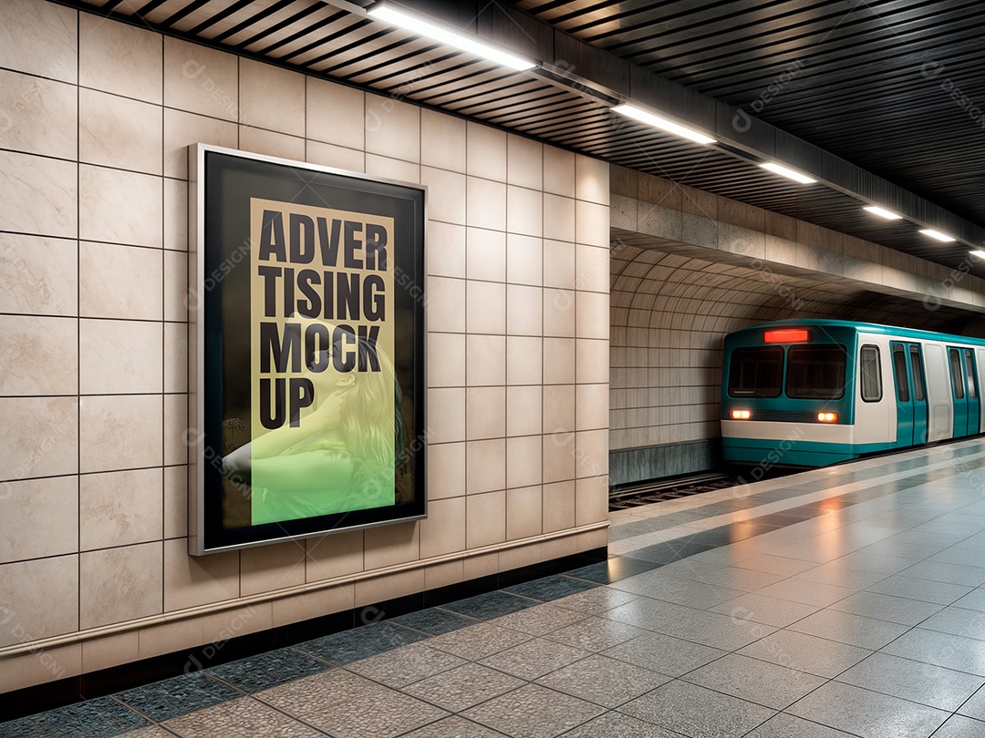 Outdoor Vertical na Estação do Metrô Mockup PSD Editável