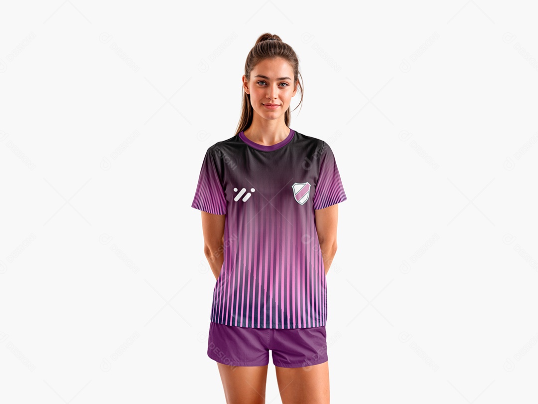 Mulher com Uniforme de Futebol Mockup PSD Editável