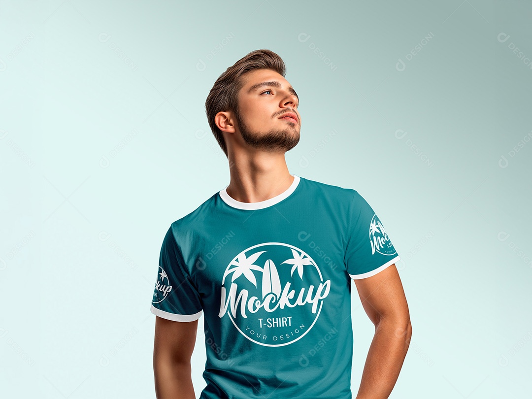 Jovem com Camiseta Mockup PSD Editável
