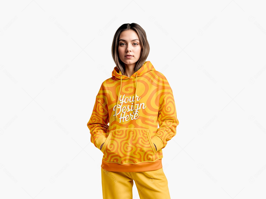 Mulher com Moletom Mockup PSD Editável