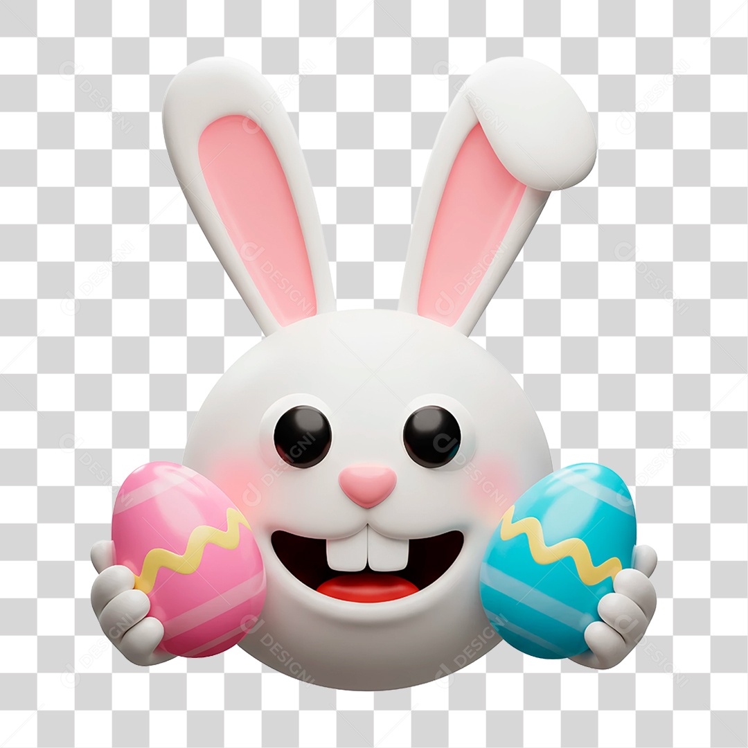 Coelho da Páscoa Branco Sorrindo Emoji PNG Transparente