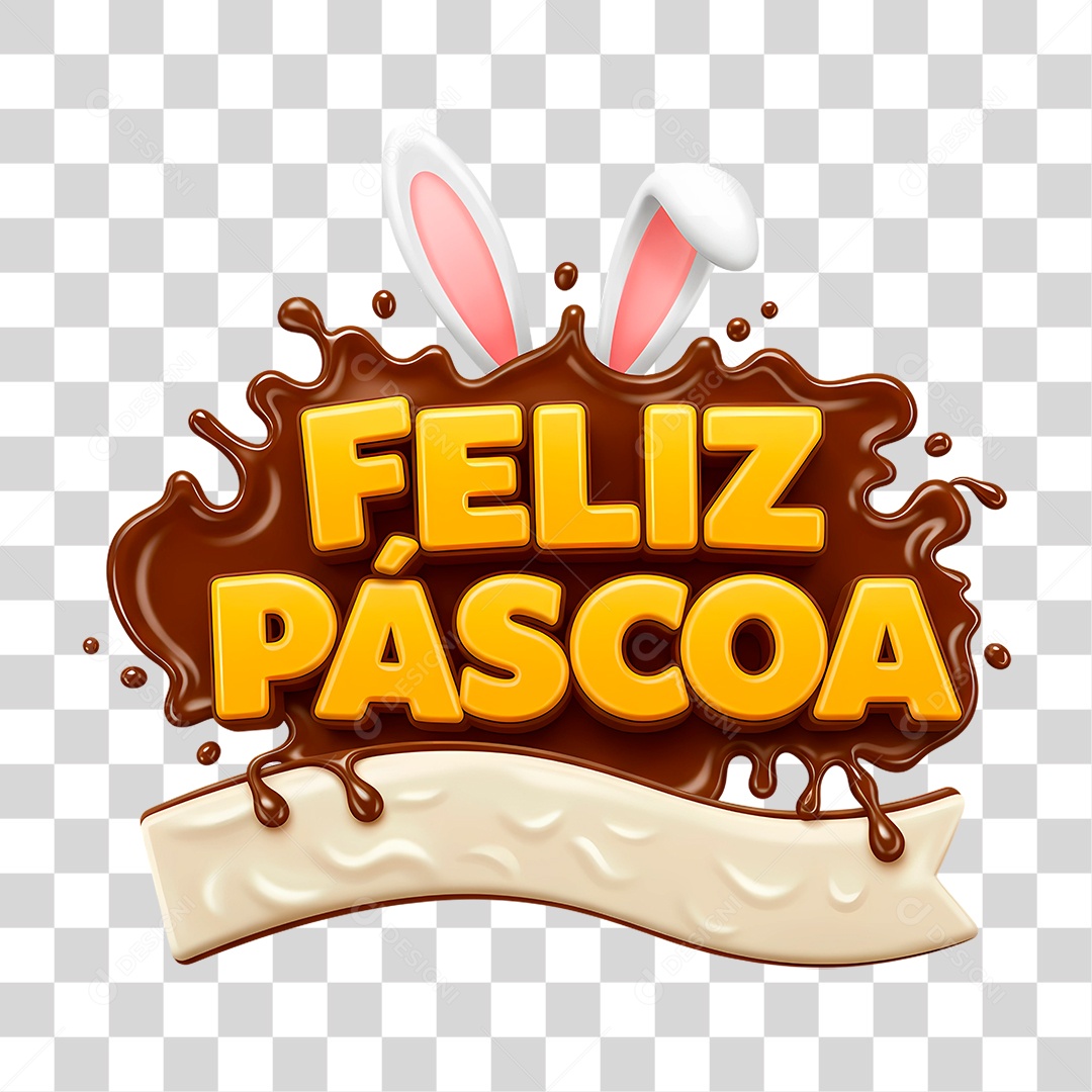 Selo 3D Feliz Páscoa Chocolate PNG Transparente
