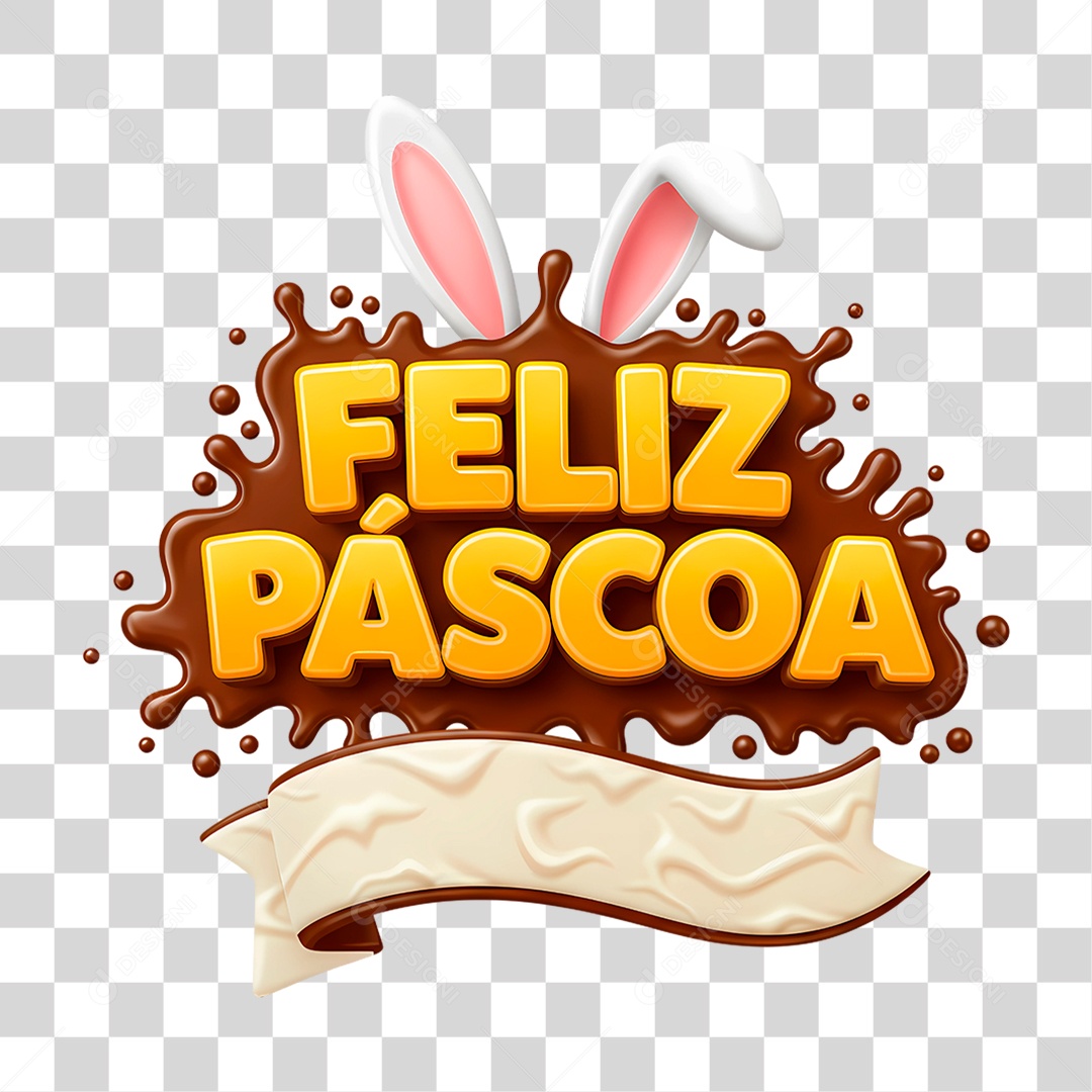 Selo 3D Feliz Páscoa Chocolate PNG Transparente