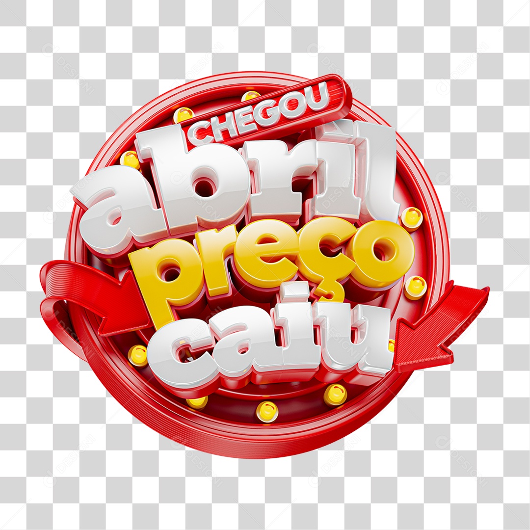Selo 3D Chegou Abril Preço Caiu PNG Transparente