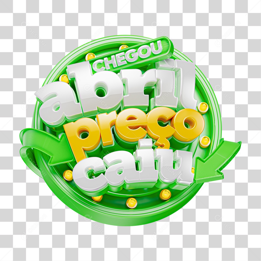 Selo 3D Chegou Abril Preço Caiu PNG Transparente