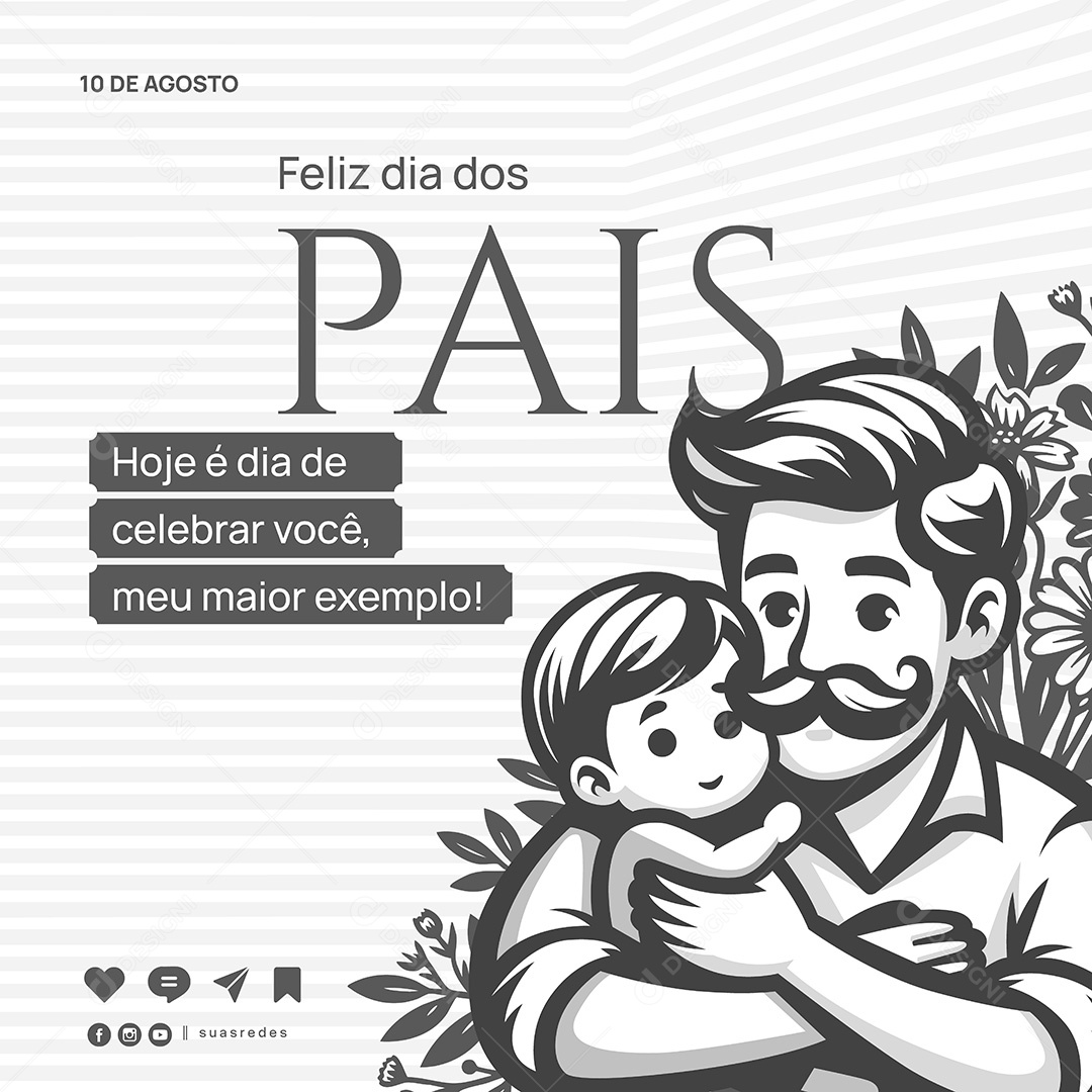 Feliz Dia dos Pais 10 de Agosto Social Media Vetor EPS