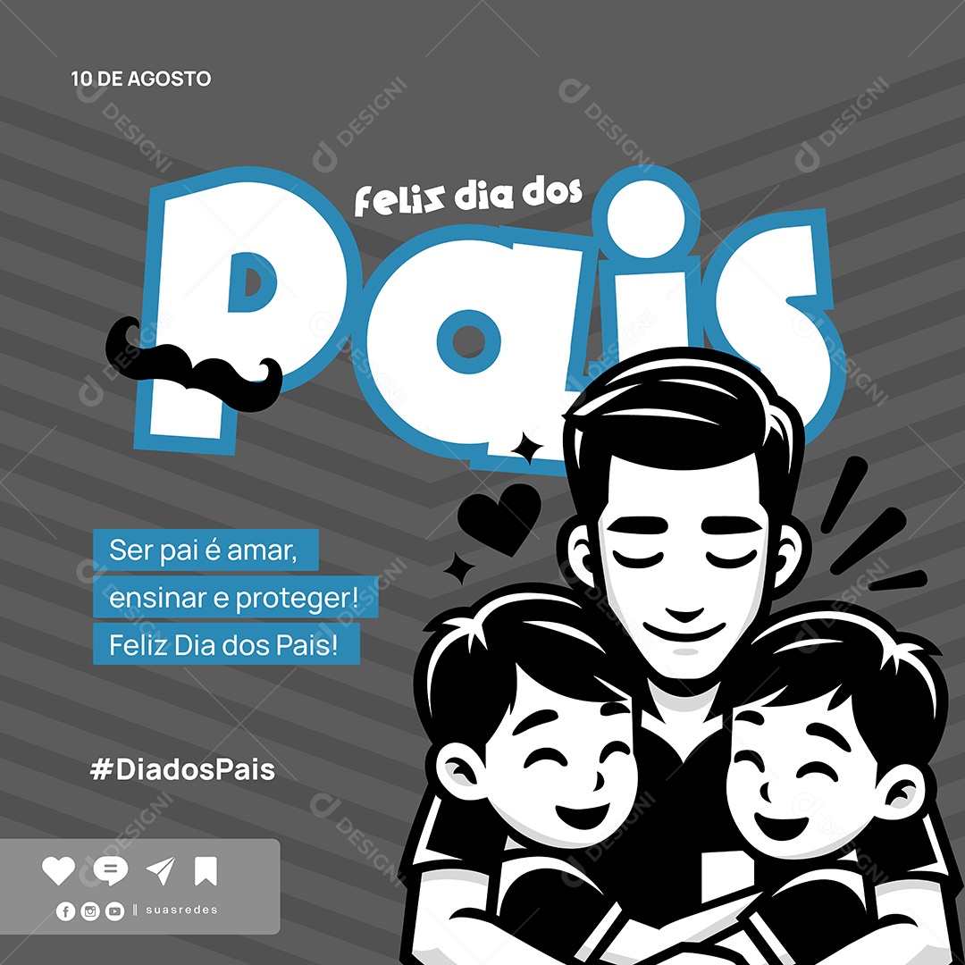 Feliz Dia dos Pais 10 de Agosto Social Media Vetor EPS