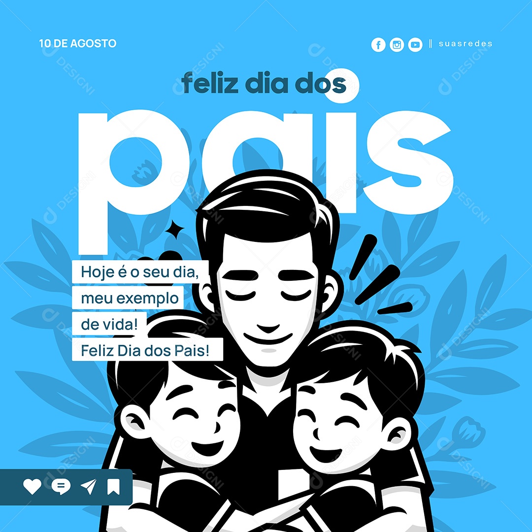 Feliz Dia dos Pais 10 de Agosto Social Media Vetor EPS