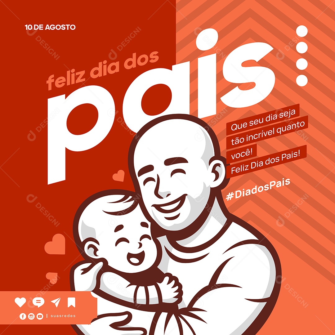 Feliz Dia dos Pais 10 de Agosto Social Media Vetor EPS