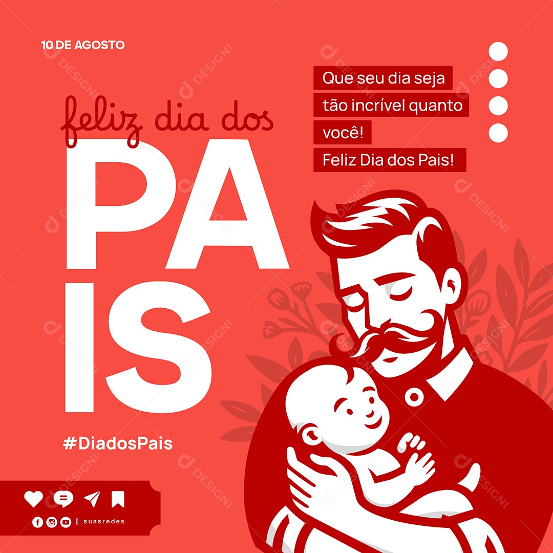 Feliz Dia dos Pais 10 de Agosto Social Media Vetor EPS