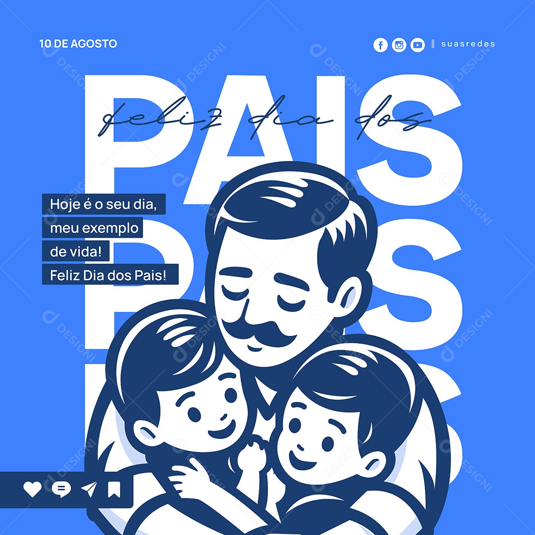 Feliz Dia dos Pais 10 de Agosto Social Media Vetor EPS