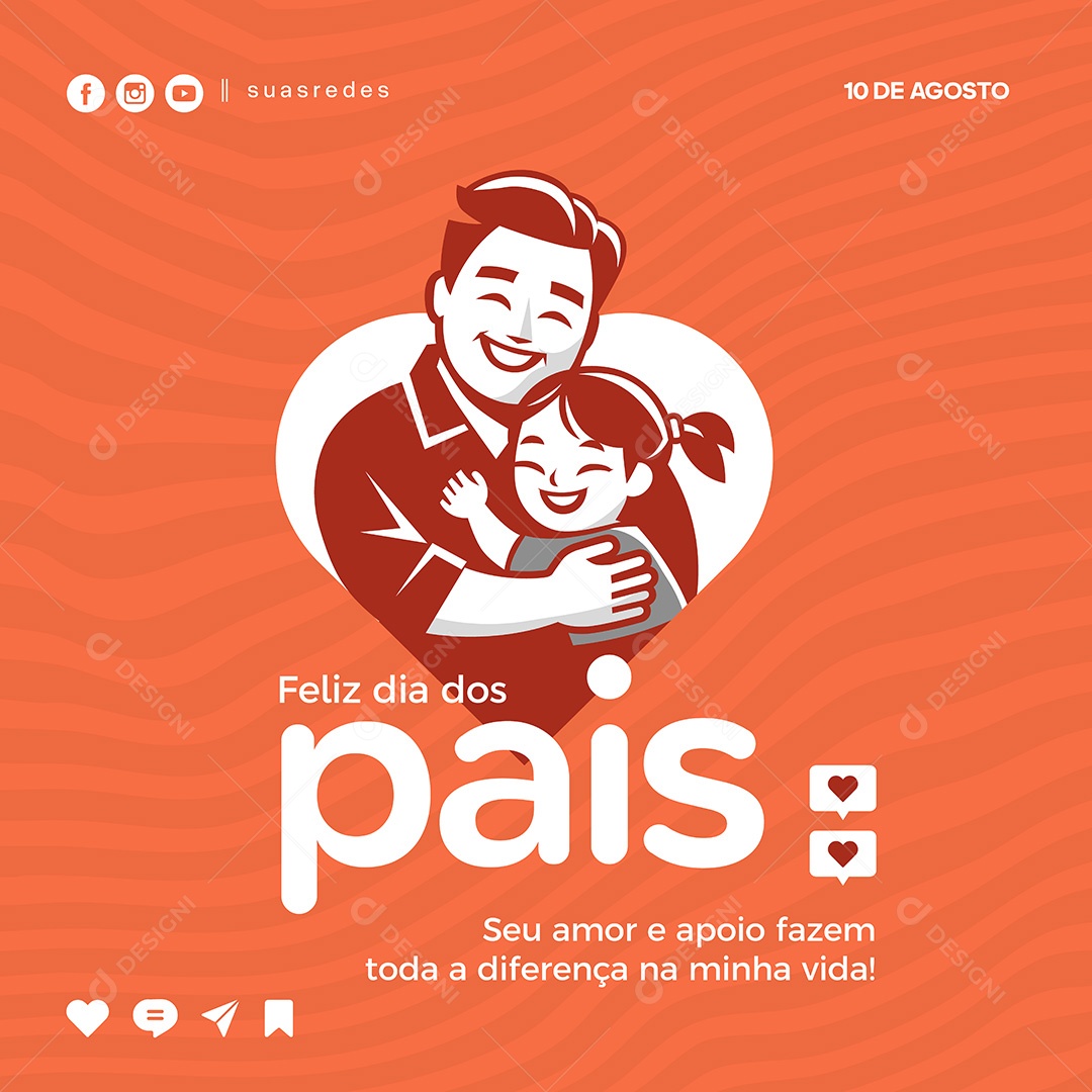 Feliz Dia dos Pais 10 de Agosto Social Media Vetor EPS