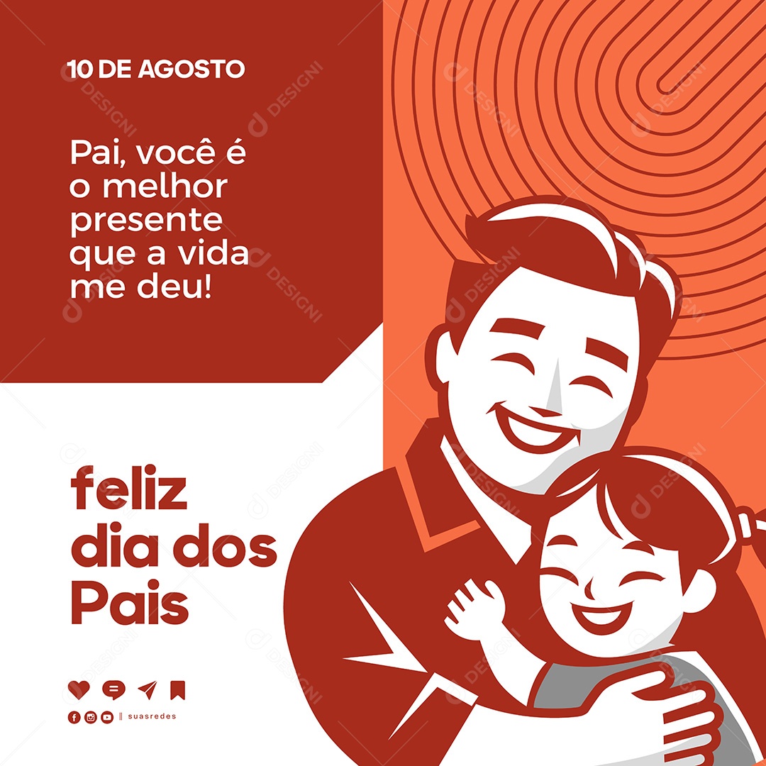 Feliz Dia dos Pais 10 de Agosto Social Media Vetor EPS