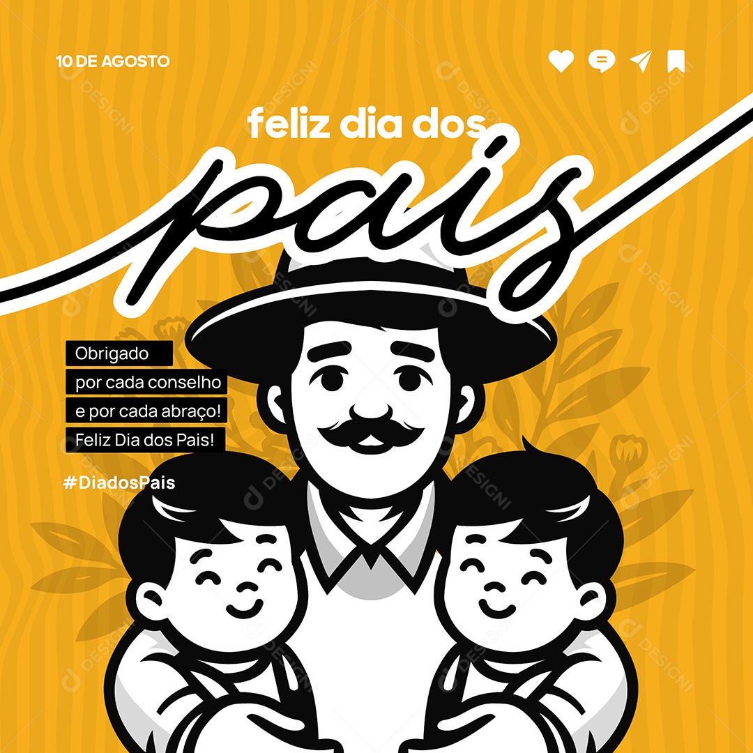 Feliz Dia dos Pais 10 de Agosto Social Media Vetor EPS