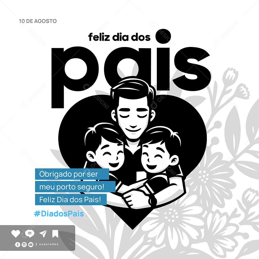 Feliz Dia dos Pais 10 de Agosto Social Media Vetor EPS