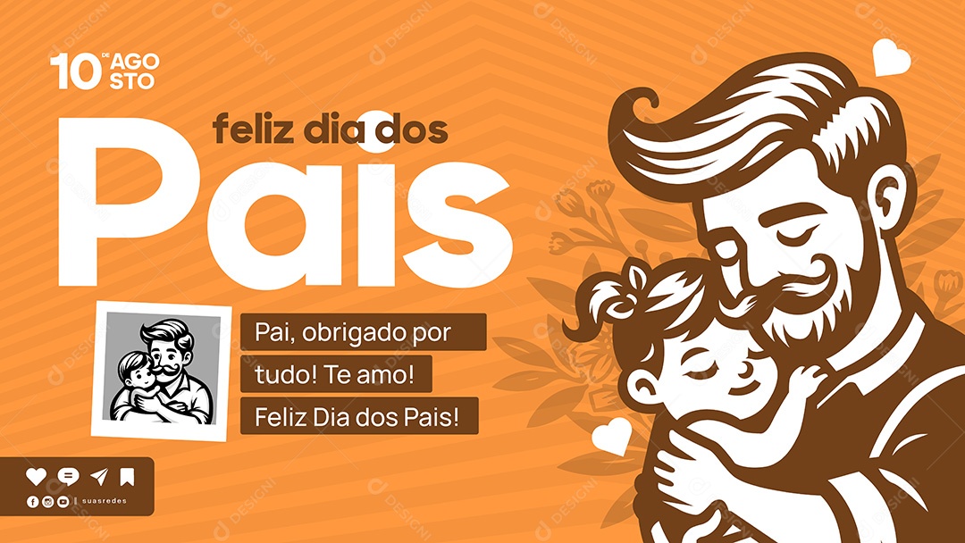 Feliz Dia dos Pais 10 de Agosto Social Media Vetor EPS