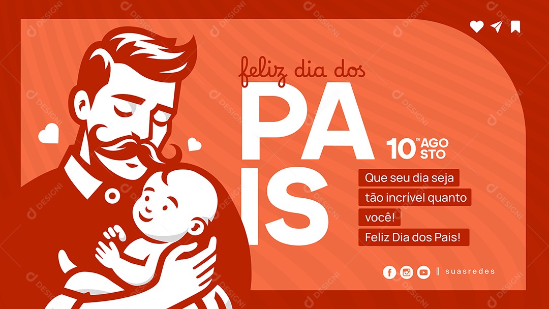 Feliz Dia dos Pais 10 de Agosto Social Media Vetor EPS