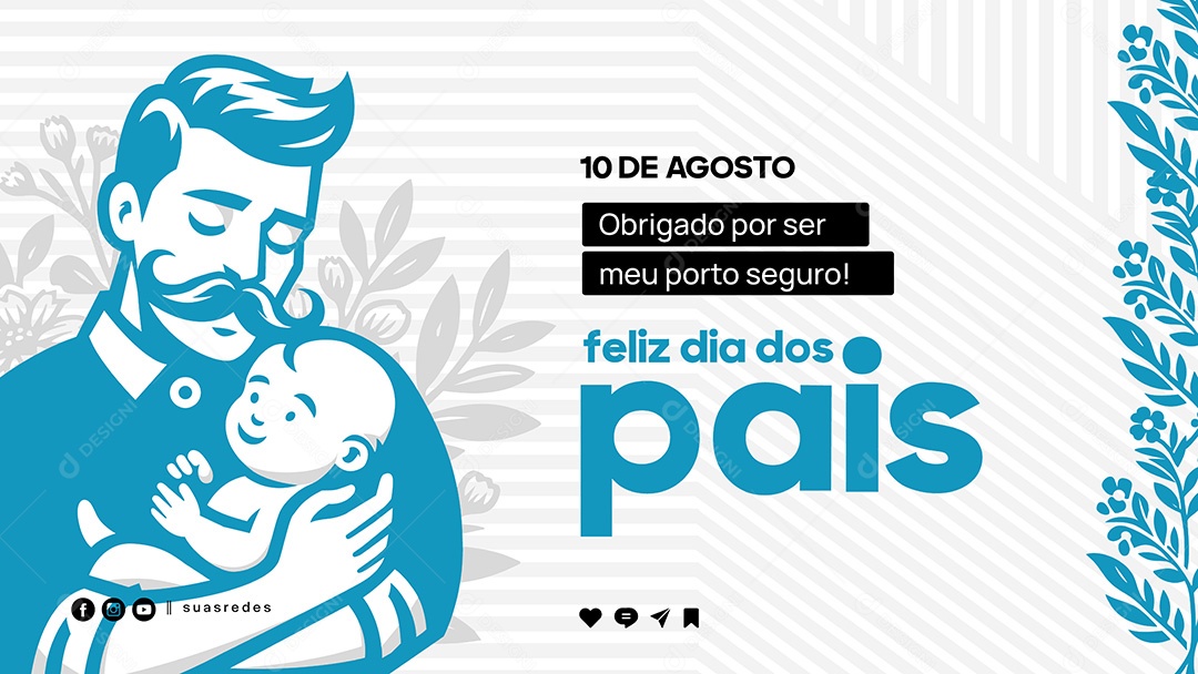 Feliz Dia dos Pais 10 de Agosto Social Media Vetor EPS