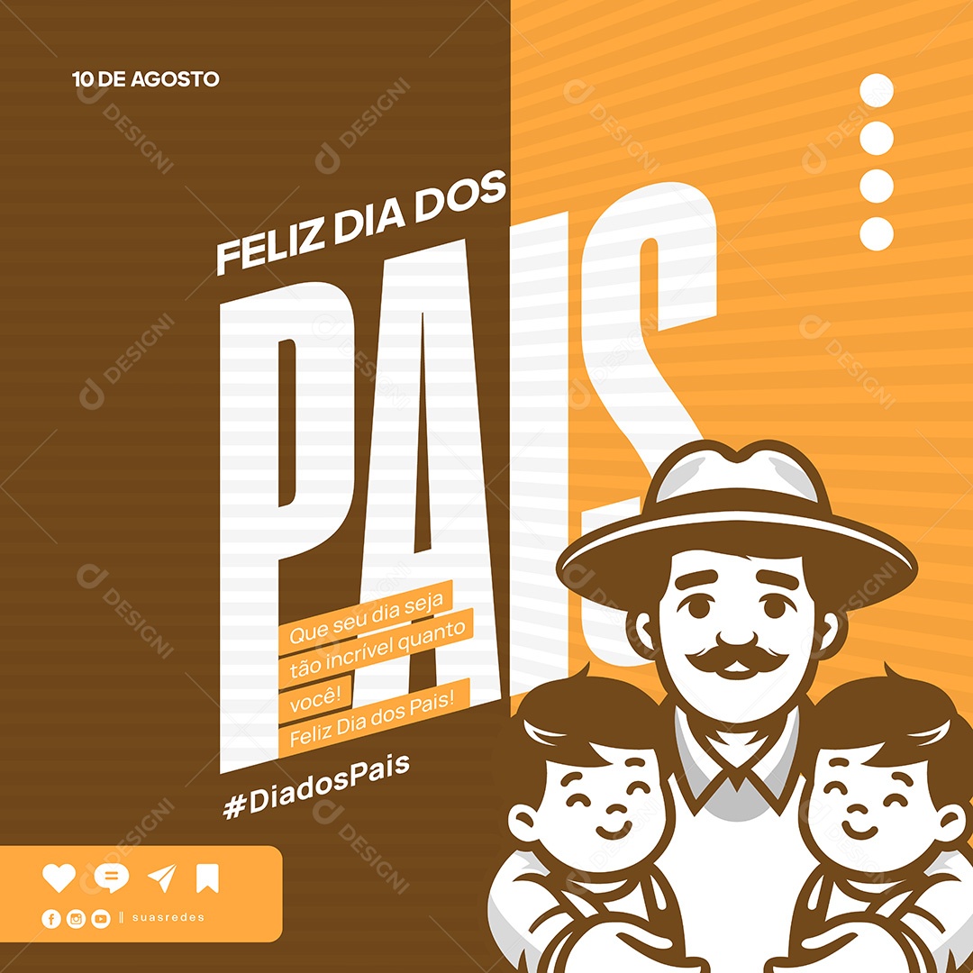 Feliz Dia dos Pais 10 de Agosto Social Media Vetor EPS