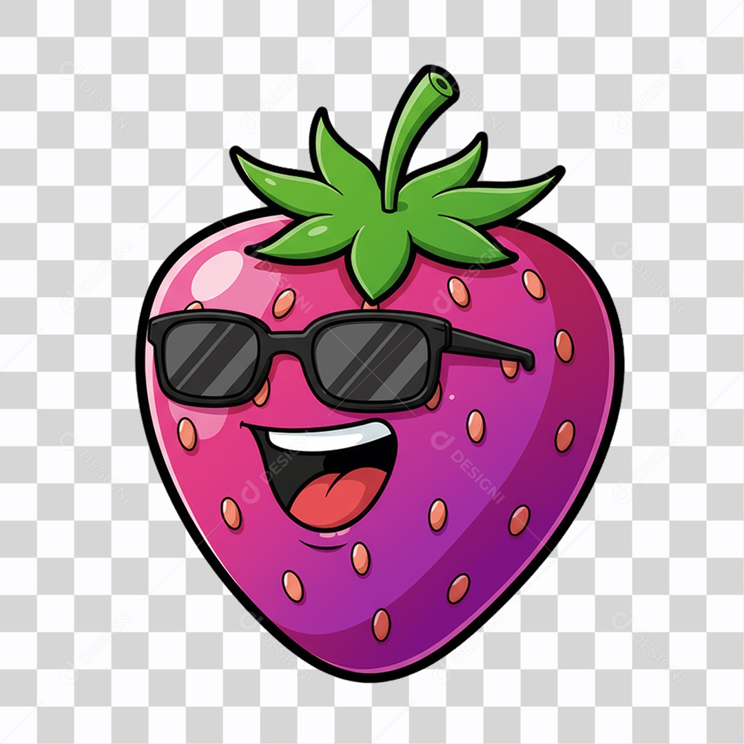 Sticker Emojis Morango com Óculos PNG Transparente