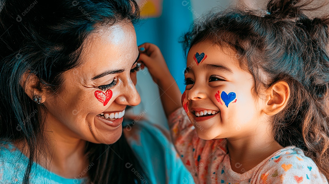 Linda mãe jovem ao lado de sua filha se divertindo