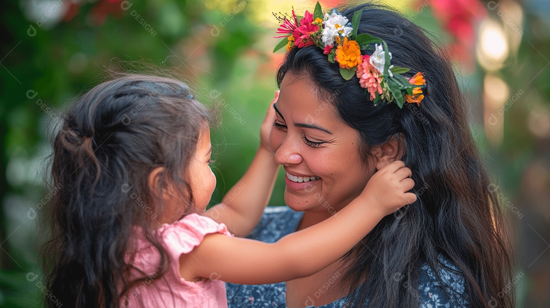 Linda mãe jovem ao lado de sua filha