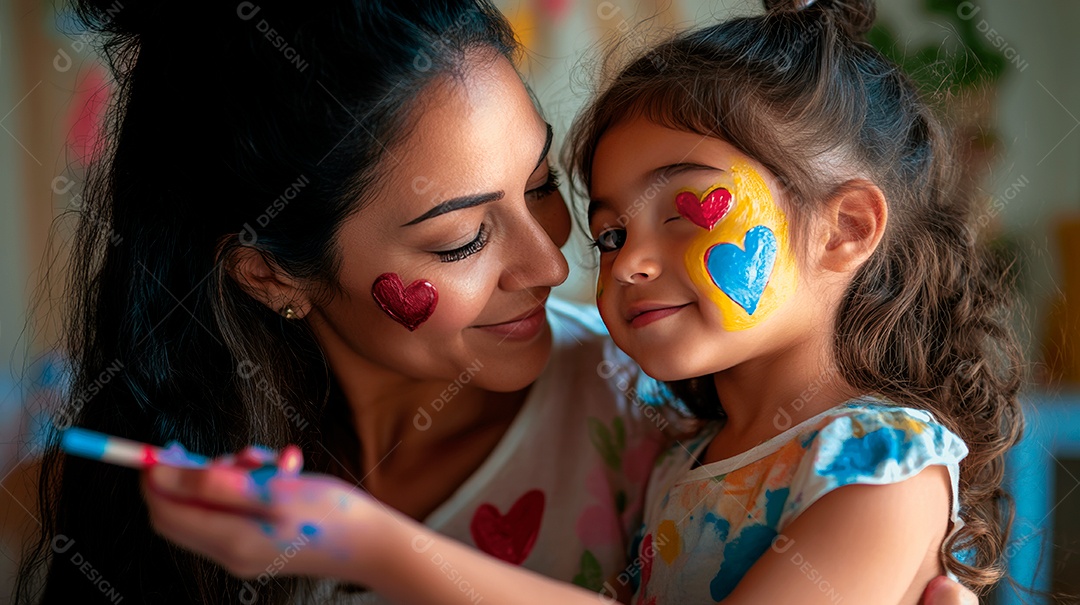 Linda mãe jovem ao lado de sua filha