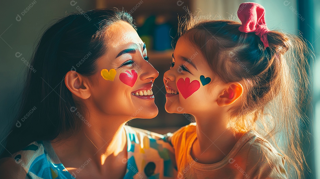 Linda mãe jovem ao lado de sua filha