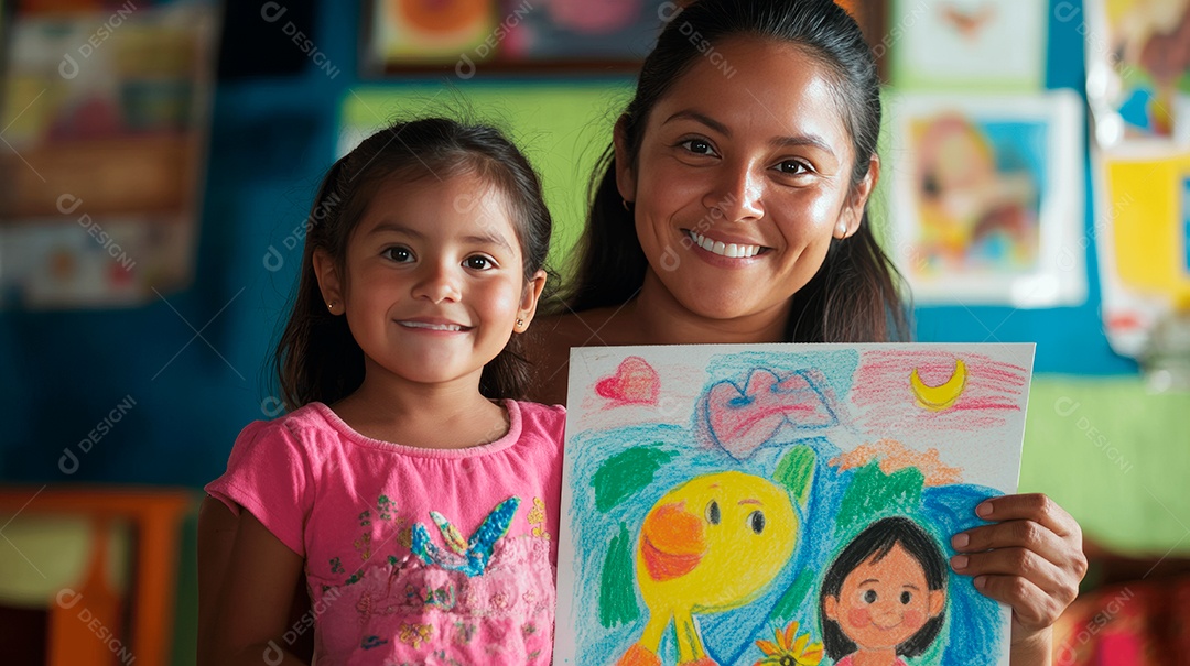 Linda mãe jovem ao lado de sua filha