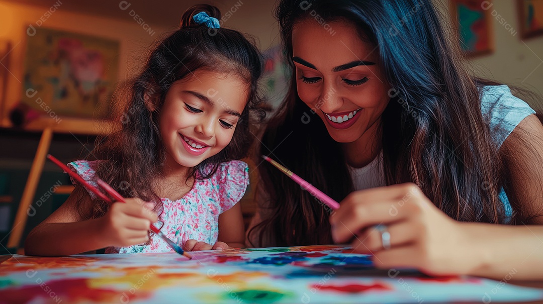 Linda mãe jovem ao lado de sua filha