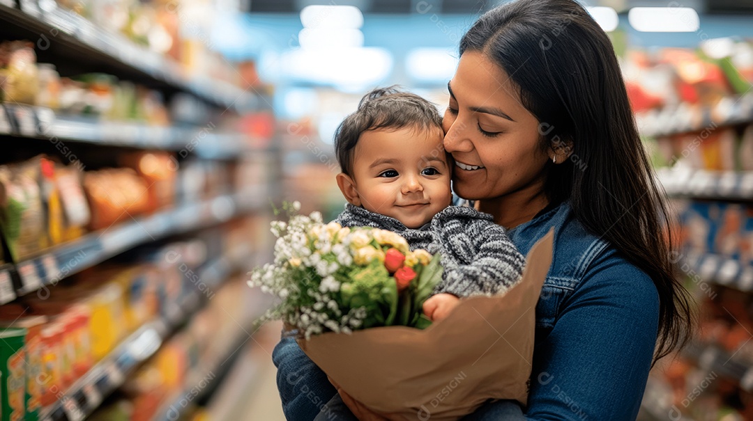 Linda mãe jovem ao lado de sua filha