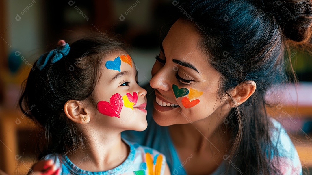 Linda mãe jovem ao lado de sua filha se divertindo