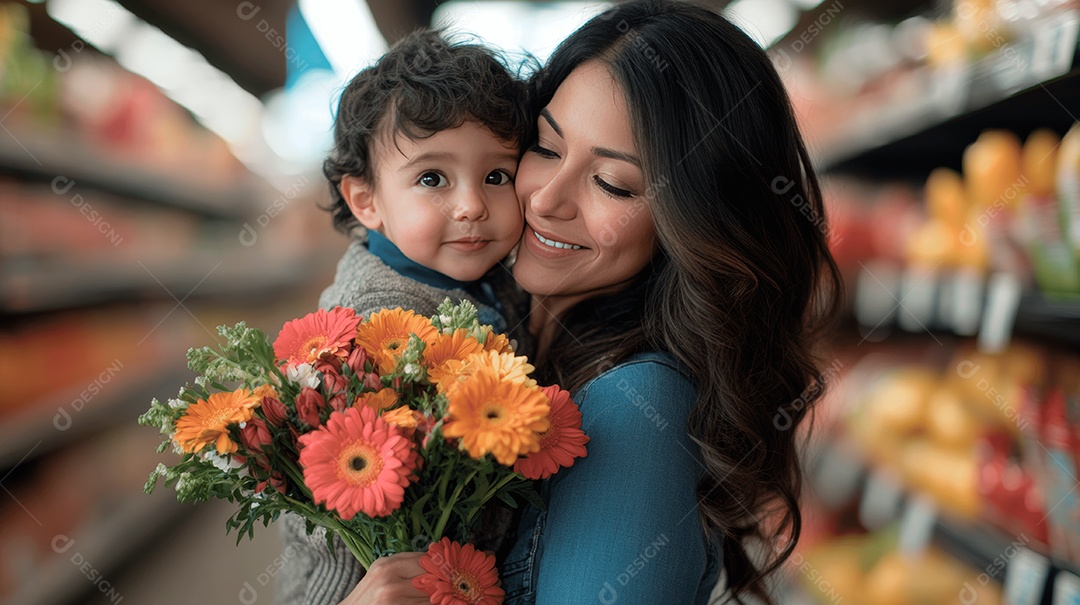 Linda mãe jovem ao lado de sua filha