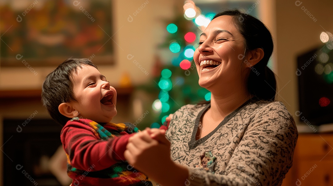 Linda mãe jovem ao lado de seu filho se divertindo