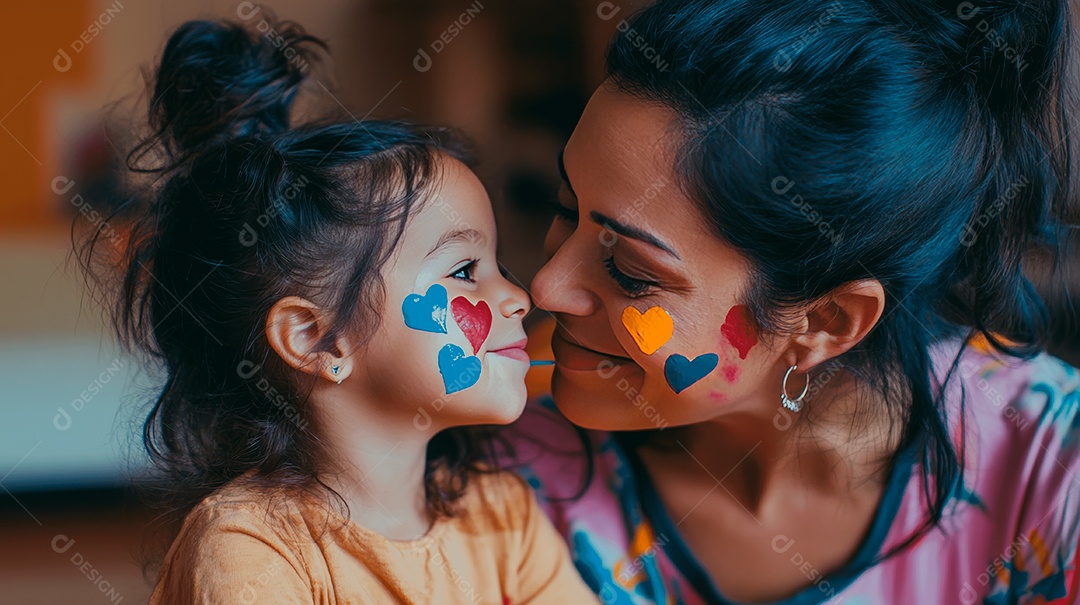 Linda mãe jovem ao lado de sua filha se divertindo
