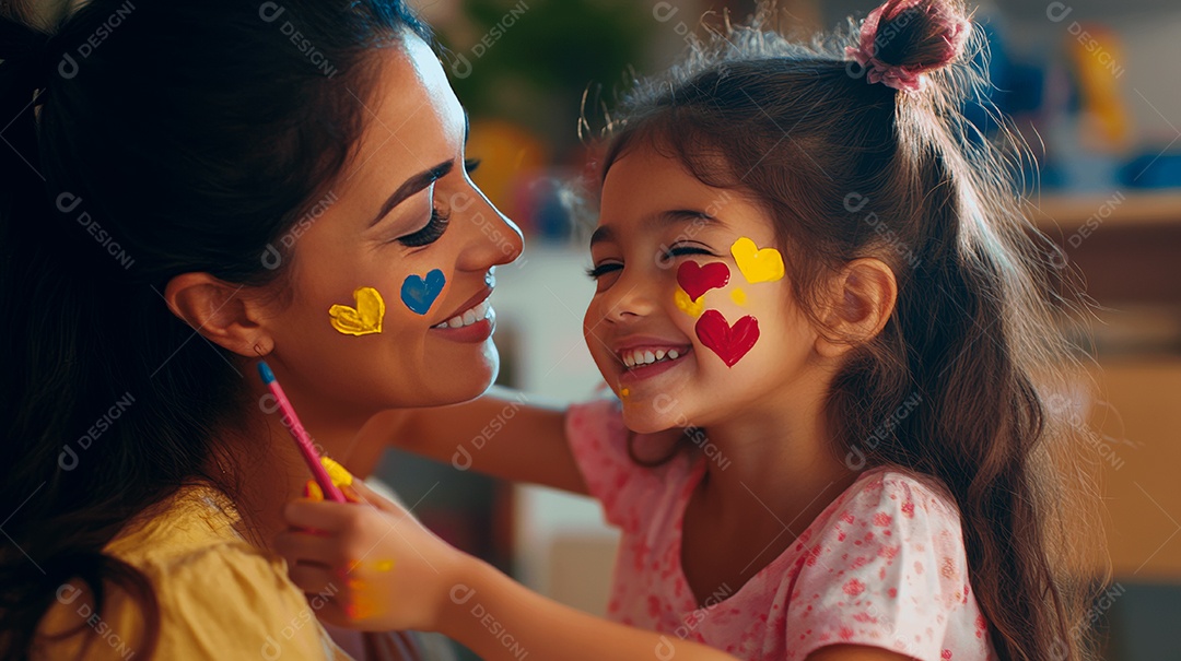 Linda mãe jovem ao lado de sua filha