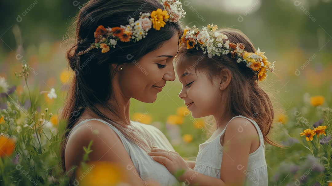 Linda mãe jovem ao lado de sua filha