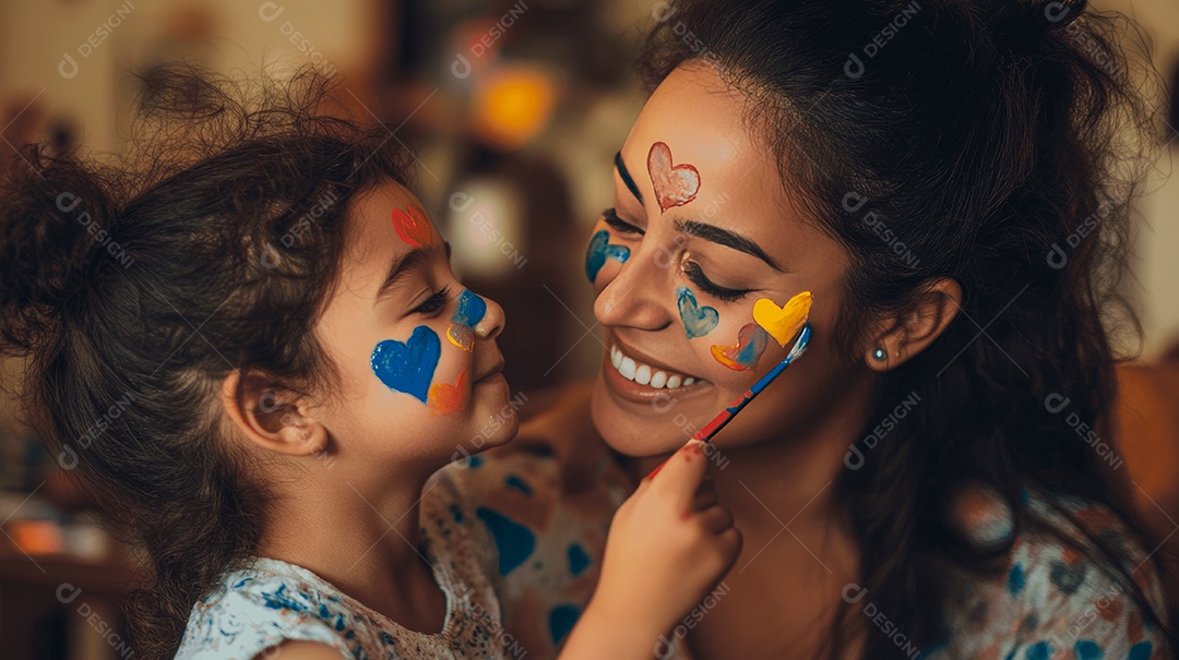 Linda mãe jovem ao lado de sua filha