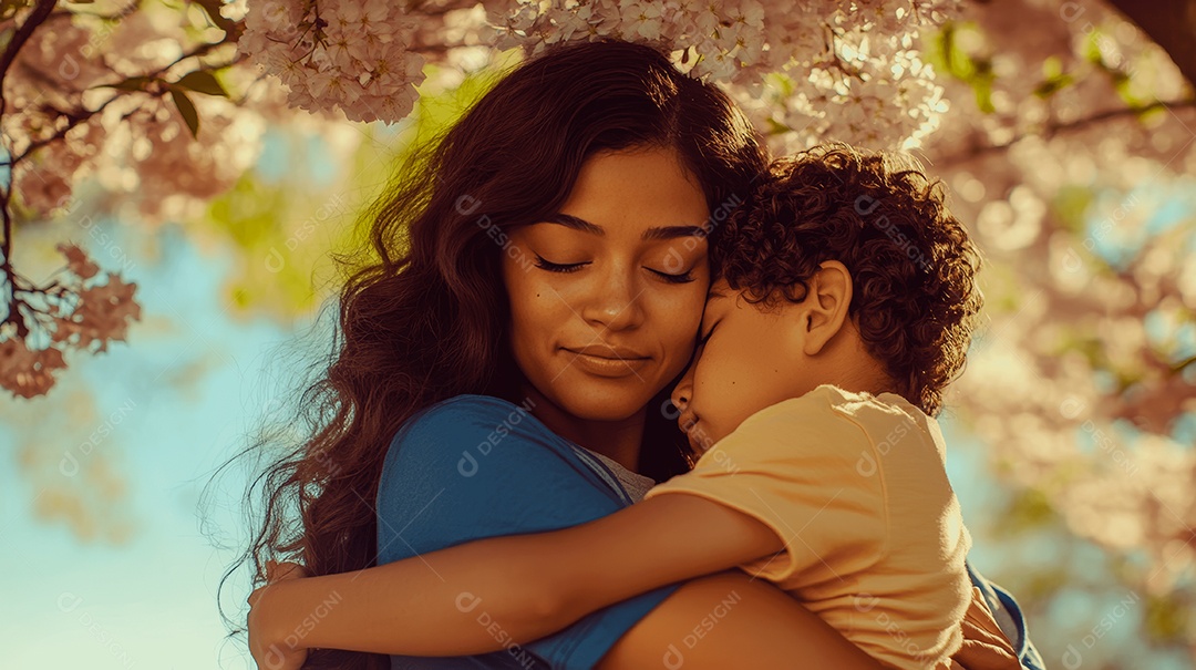 Linda mãe abraçando seu lindo filho