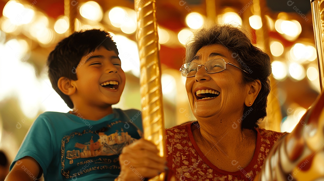 Criança se divertindo ao lado de mulher idosa