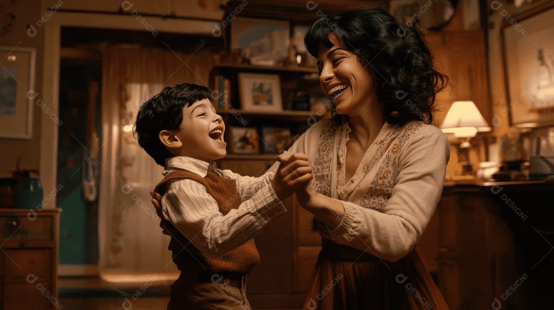 Linda mãe jovem ao lado de seu filho se divertindo