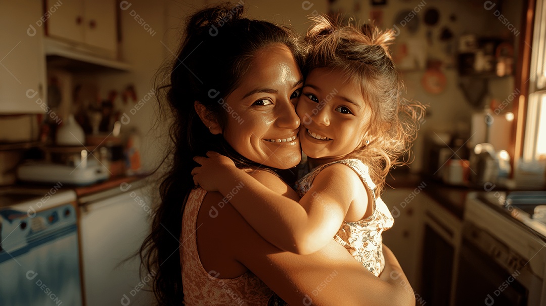 Linda mãe jovem ao lado de sua filha