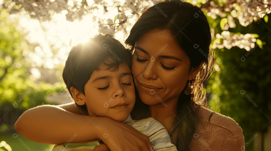 Linda mãe jovem ao lado de seu filho